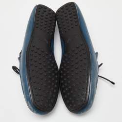 Pre Owned Tod's Blue Leather Bow Slip On Loafers Size 43