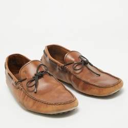 Tod's Brown Leather Bow Slip On Loafers Size 43