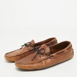 Tod's Brown Leather Bow Slip On Loafers Size 43