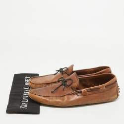 Tod's Brown Leather Bow Slip On Loafers Size 43