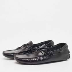 مملوكة مسبقًا Tod's Black Perforated Leather Bow Loafers Size 43