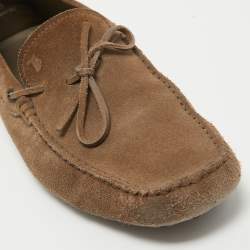 Pre Owned Tod's Light Brown Suede Bow Loafers Size 44.5 