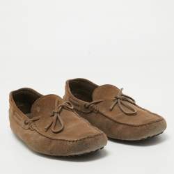 Pre Owned Tod's Light Brown Suede Bow Loafers Size 44.5 