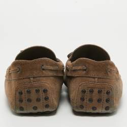 Pre Owned Tod's Light Brown Suede Bow Loafers Size 44.5 