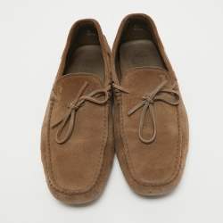 Pre Owned Tod's Light Brown Suede Bow Loafers Size 44.5 