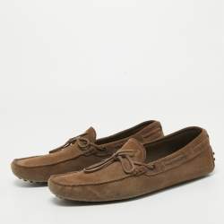 Pre Owned Tod's Light Brown Suede Bow Loafers Size 44.5 