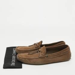 Pre Owned Tod's Light Brown Suede Bow Loafers Size 44.5 