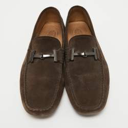 Tod's Brown Suede Double T Loafers Size 44.5