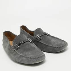Pre Owned Tods Grey Suede Gommino Double T Driving Loafers Size 43