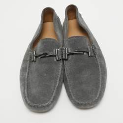 Pre Owned Tods Grey Suede Gommino Double T Driving Loafers Size 43