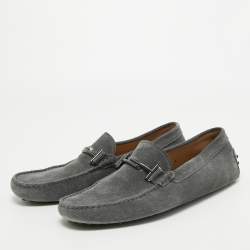 Pre Owned Tods Grey Suede Gommino Double T Driving Loafers Size 43