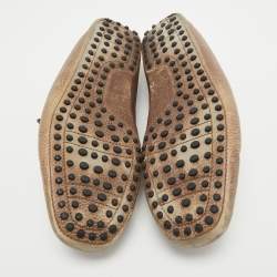 Pre Owned Tod's Two Tone Textured Leather Bow Loafers Size 42.5