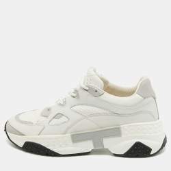 Tod's White/Grey Leather and Mesh Active Sporty Sneakers Size 41