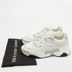 Tod's White/Grey Leather and Mesh Active Sporty Sneakers Size 41