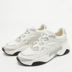 Tod's White/Grey Leather and Mesh Active Sporty Sneakers Size 41