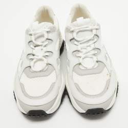 Tod's White/Grey Leather and Mesh Active Sporty Sneakers Size 41