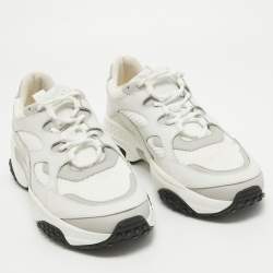 Tod's White/Grey Leather and Mesh Active Sporty Sneakers Size 41