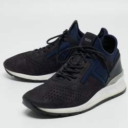 Pre Owned Tod's Blue Nubuck Leather and Fabric Perforated Lace Up Sneakers Size 41