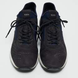 Pre Owned Tod's Blue Nubuck Leather and Fabric Perforated Lace Up Sneakers Size 41