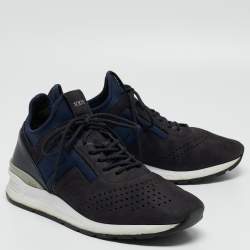 Pre Owned Tod's Blue Nubuck Leather and Fabric Perforated Lace Up Sneakers Size 41