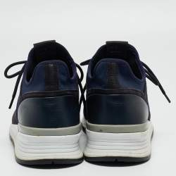 Pre Owned Tod's Blue Nubuck Leather and Fabric Perforated Lace Up Sneakers Size 41