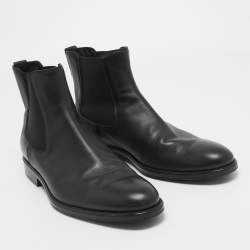 Pre Owned Tod's Black Leather Ankle Length Boots Size 45