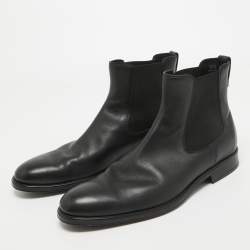 Pre Owned Tod's Black Leather Ankle Length Boots Size 45