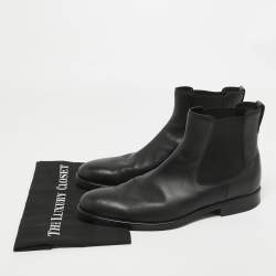 Pre Owned Tod's Black Leather Ankle Length Boots Size 45