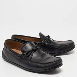 Pre Owned Tod's Black Leather Slip On Loafers Size 41.5 
