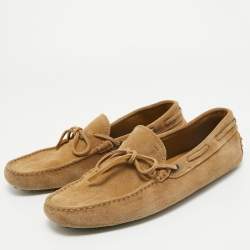 Tod's Light Brown Suede Braided Bow Loafers Size 42.5