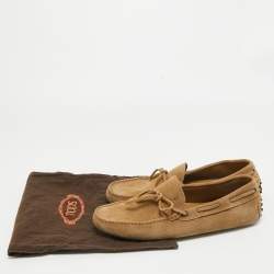 Tod's Light Brown Suede Braided Bow Loafers Size 42.5