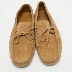 Tod's Light Brown Suede Braided Bow Loafers Size 42.5