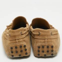 Tod's Light Brown Suede Braided Bow Loafers Size 42.5