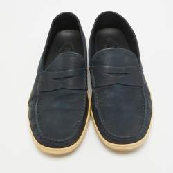 Tod's Blue Nubuck Leather Penny Slip On Loafers Size 41.5
