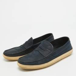 Tod's Blue Nubuck Leather Penny Slip On Loafers Size 41.5