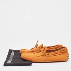 Pre Owned Tod's Orange Suede Bow Driving Loafers Size 39.5
