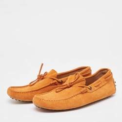 Pre Owned Tod's Orange Suede Bow Driving Loafers Size 39.5