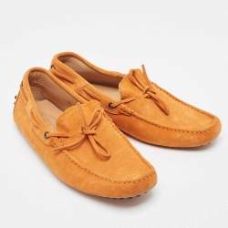 Pre Owned Tod's Orange Suede Bow Driving Loafers Size 39.5