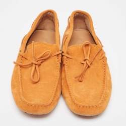 Pre Owned Tod's Orange Suede Bow Driving Loafers Size 39.5