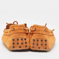 Pre Owned Tod's Orange Suede Bow Driving Loafers Size 39.5