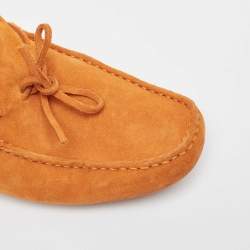 Pre Owned Tod's Orange Suede Bow Driving Loafers Size 39.5