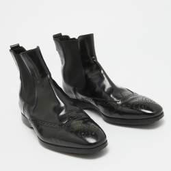 Tod's Black Patent Leather Brogue Chelsea Boots Size 40