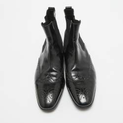 Tod's Black Patent Leather Brogue Chelsea Boots Size 40