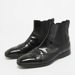 Tod's Black Patent Leather Brogue Chelsea Boots Size 40