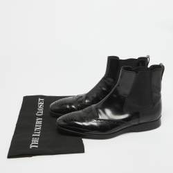 Tod's Black Patent Leather Brogue Chelsea Boots Size 40