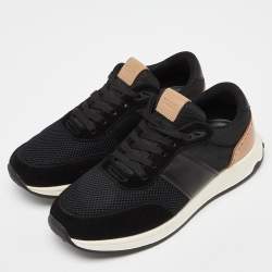 Tod's Black/Tan Leather and Mesh Lace Up Sneakers Size 45.5