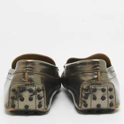 Tod's Metallic Green Leather Penny Slip On Loafers Size 41
