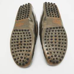 Tod's Metallic Green Leather Penny Slip On Loafers Size 41
