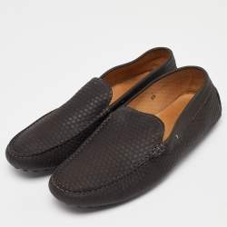 Pre Owned Tod's Grey Embossed Leather Slip On Loafers Size 44