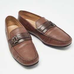 Tod's Brown Leather Buckle Detail Slip On Loafers Size 41.5 